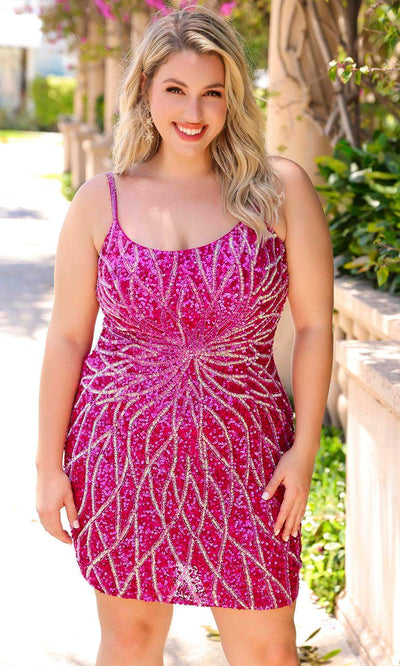 Primavera Couture 14021 - Sequin Embellished Scoop Neck Cocktail Dress Cocktail Dresses 14W / Fuchsia