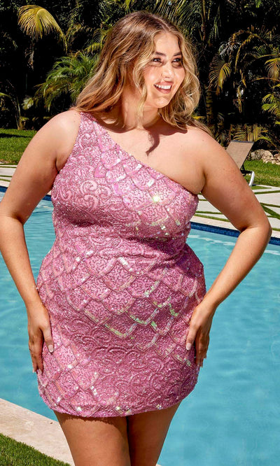 Primavera Couture 14023 - One Shoulder Homecoming Dress Cocktail Dresses 14W / Crystal Pink