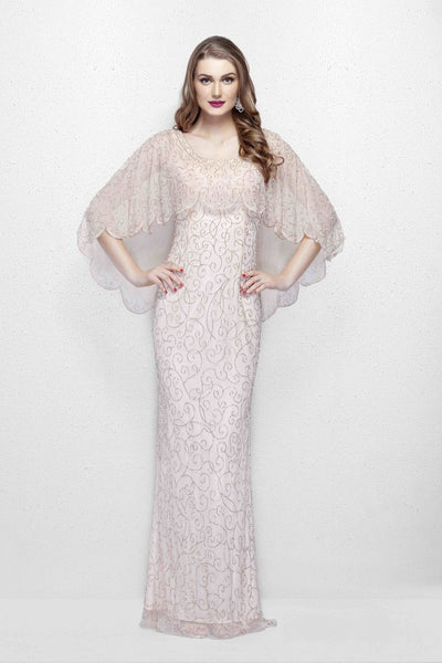 Primavera Couture - 1986 Beaded Scoop Fitted Dress With Overlay Special Occasion Dress 0 / Blush