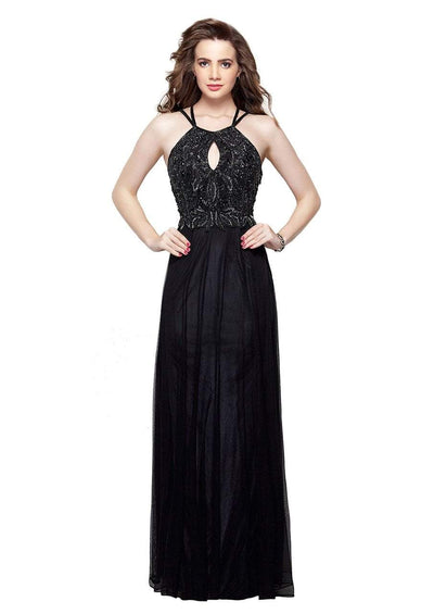Primavera Couture - 3005 Bedazzled Halter Sheath Dress Special Occasion Dress 0 / Black