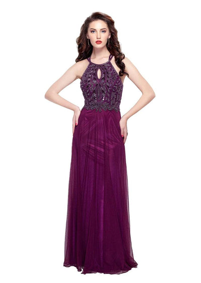 Primavera Couture - 3005 Bedazzled Halter Sheath Dress Special Occasion Dress 0 / Plum