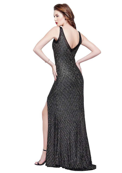 Primavera Couture - 3017 Beaded Illusion V-neck Sheath Dress Special Occasion Dress