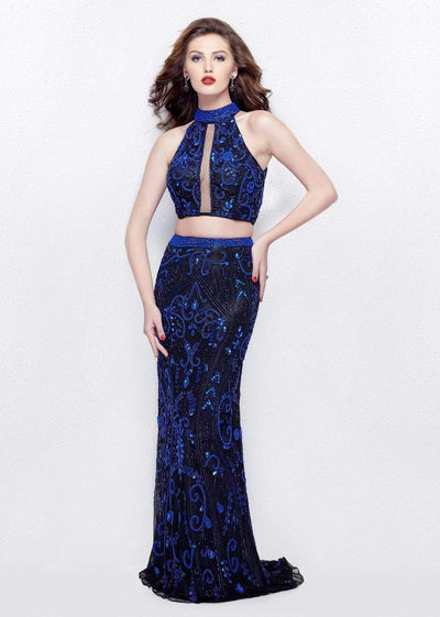 Primavera Couture - 3023 Two-Piece Halter Evening Gown Evening Dresses 0 / Black Blue