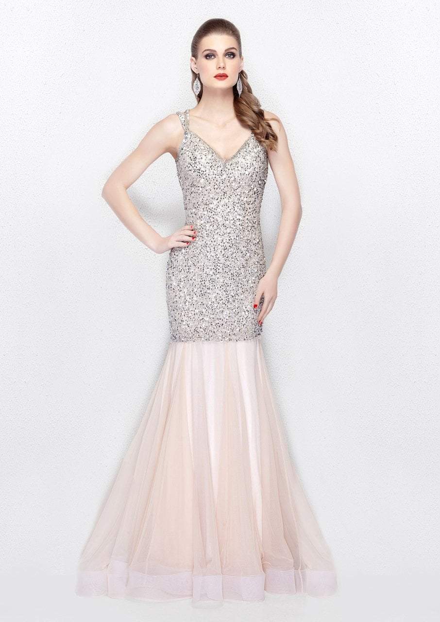 Primavera Couture - 3039 Sparkling Sequined Sleeveless Mermaid Gown Special Occasion Dress 0 / Blush