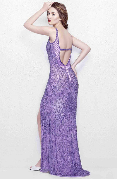 Primavera Couture - 3040 Shimmering Beaded Gown with High Slit Special Occasion Dress
