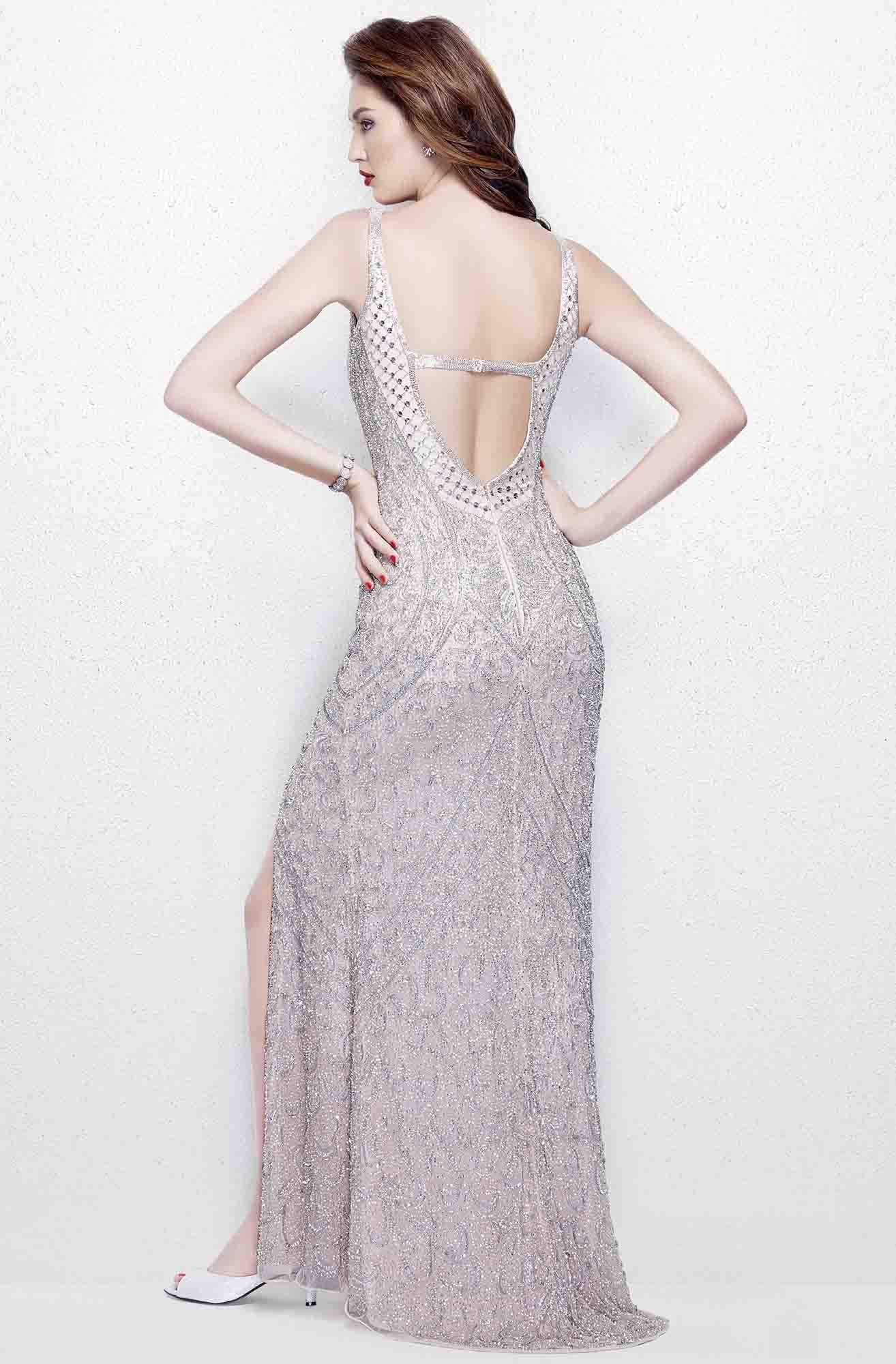 Primavera Couture - 3040 Shimmering Beaded Gown with High Slit Special Occasion Dress