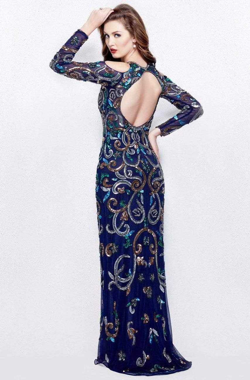 Primavera Couture - 3044 Sequined Jewel Long Sleeves Gown Special Occasion Dress