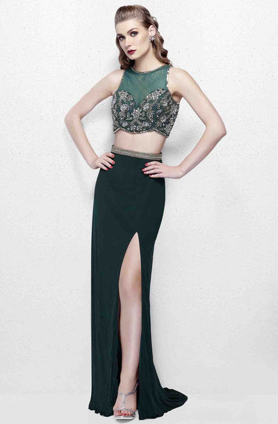 Primavera Couture - 3063 Two-Piece Beaded Bateau Evening Gown Evening Dresses 0 / Forrest Green