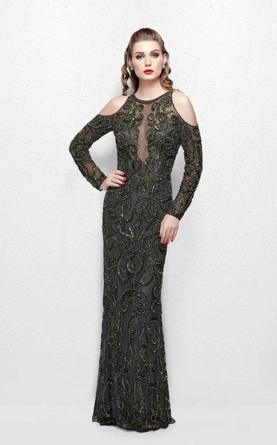 Primavera Couture - 3081 Beaded Long Sleeve Fitted Dress Special Occasion Dress 0 / Olive