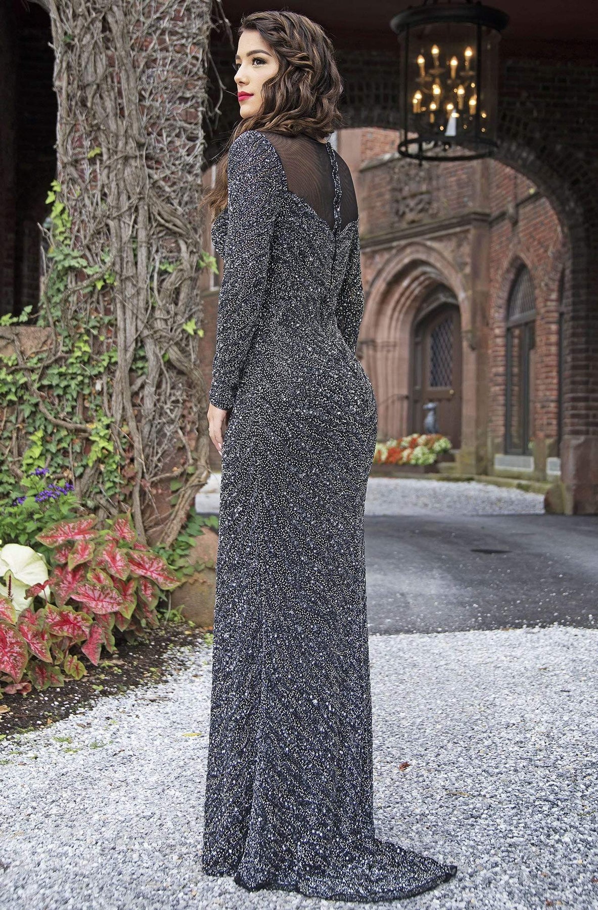 Primavera Couture - 3180 Sequined Long Sleeves Evening Gown Special Occasion Dress
