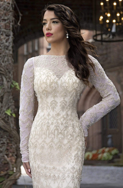 Primavera Couture - 3181 Sequined Long Sleeves Sheath Gown Special Occasion Dress