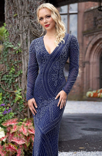 Primavera Couture - 3189 Bead Embellished Long Sleeves Gown Special Occasion Dress