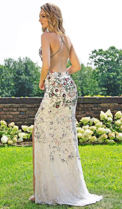 Primavera Couture - 3221 Floral Embellished Backless Sheath Gown Special Occasion Dress