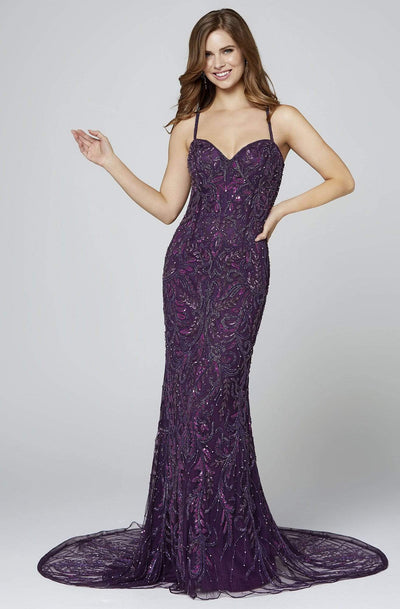 Primavera Couture - 3383 Sweetheart Embellished Sheath Dress Evening Dresses 0 / Aubergin