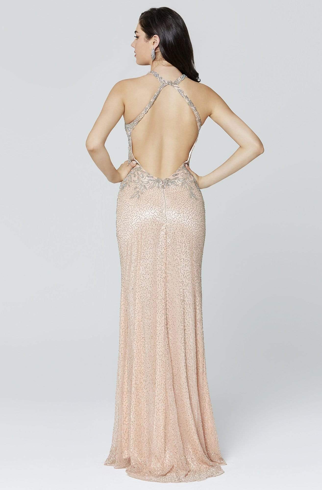 Primavera Couture - 3409 Beaded Halter Gown with Slit Evening Dresses