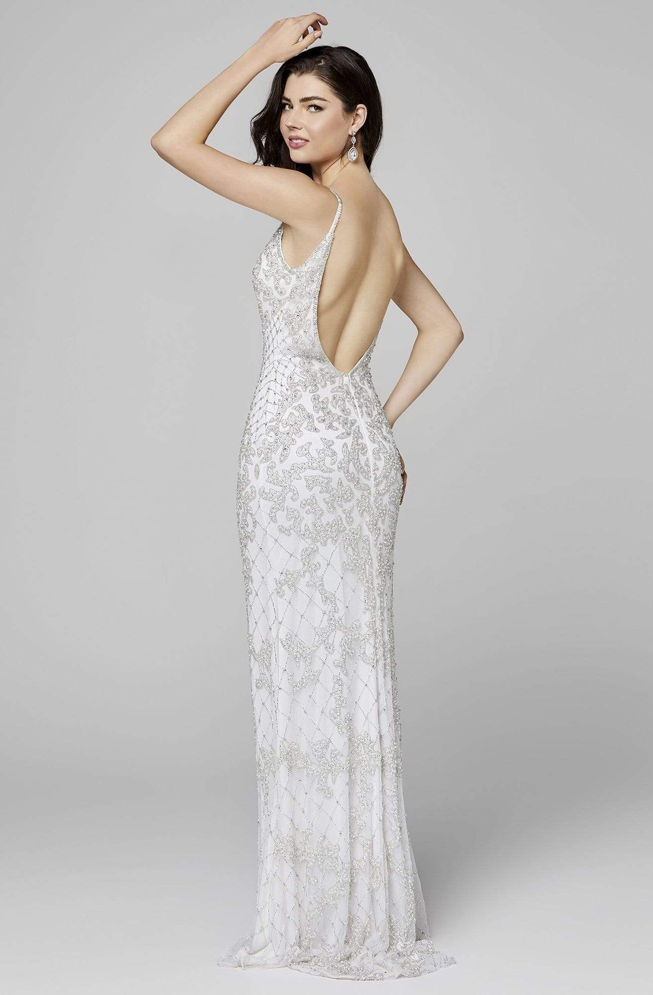 Primavera Couture - 3433 Sequin Plunging V-Neck Sheath Gown Prom Dresses