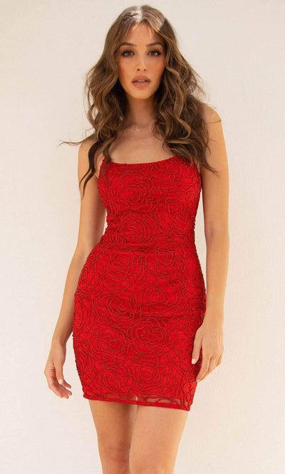 Primavera Couture - 3558 Rosette Beaded Lace Up Dress Special Occasion Dress 00 / Red