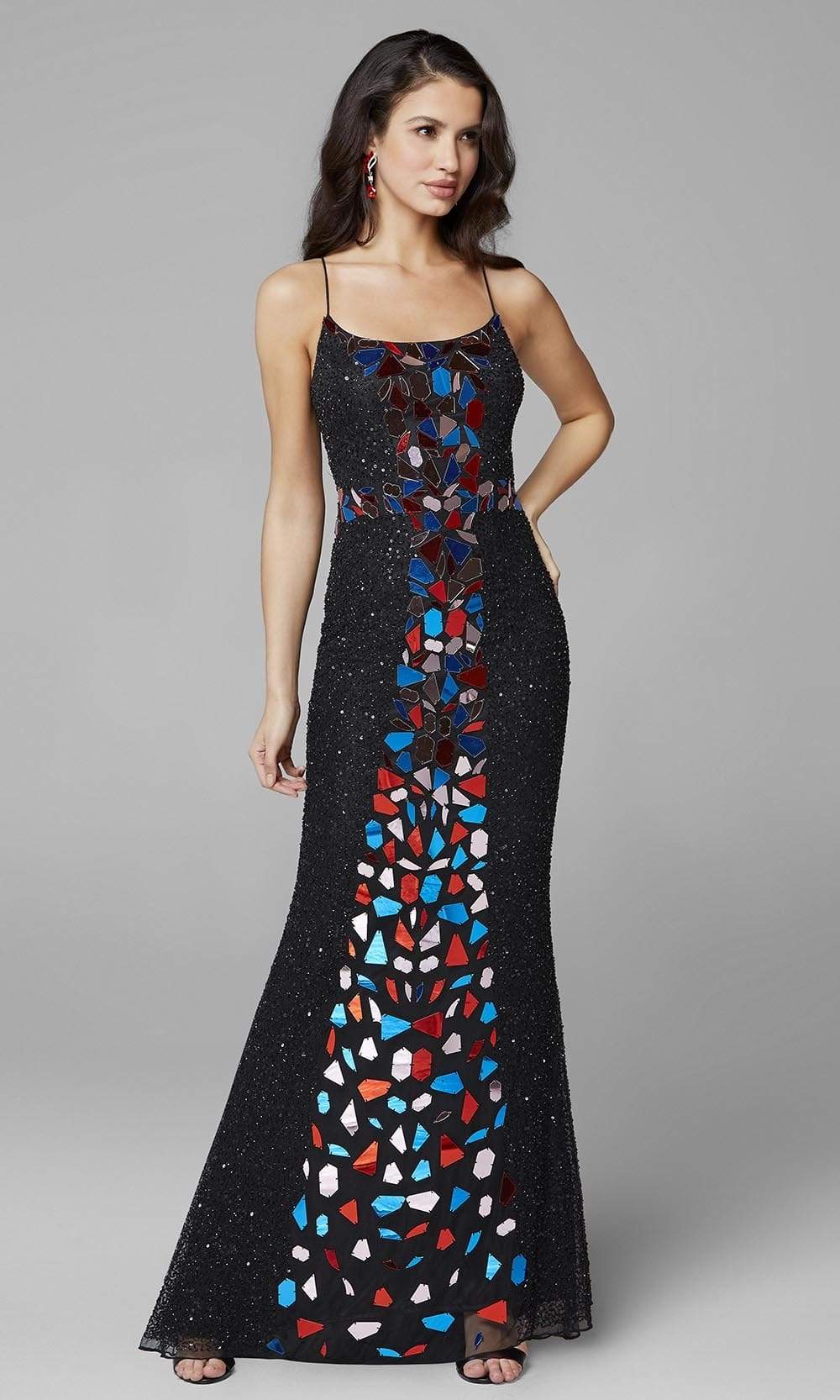 Primavera Couture - 3616 Fully Beaded Cut-Glass Accent Evening Dress Prom Dresses 00 / Black Multi