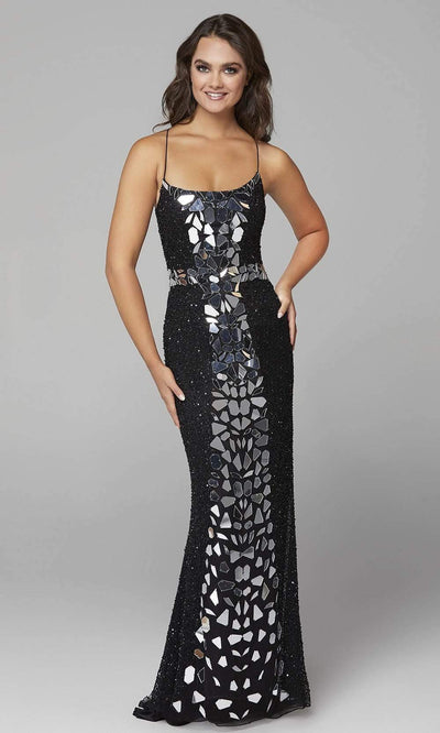Primavera Couture - 3616 Fully Beaded Cut-Glass Accent Evening Dress Prom Dresses 00 / Black Silver