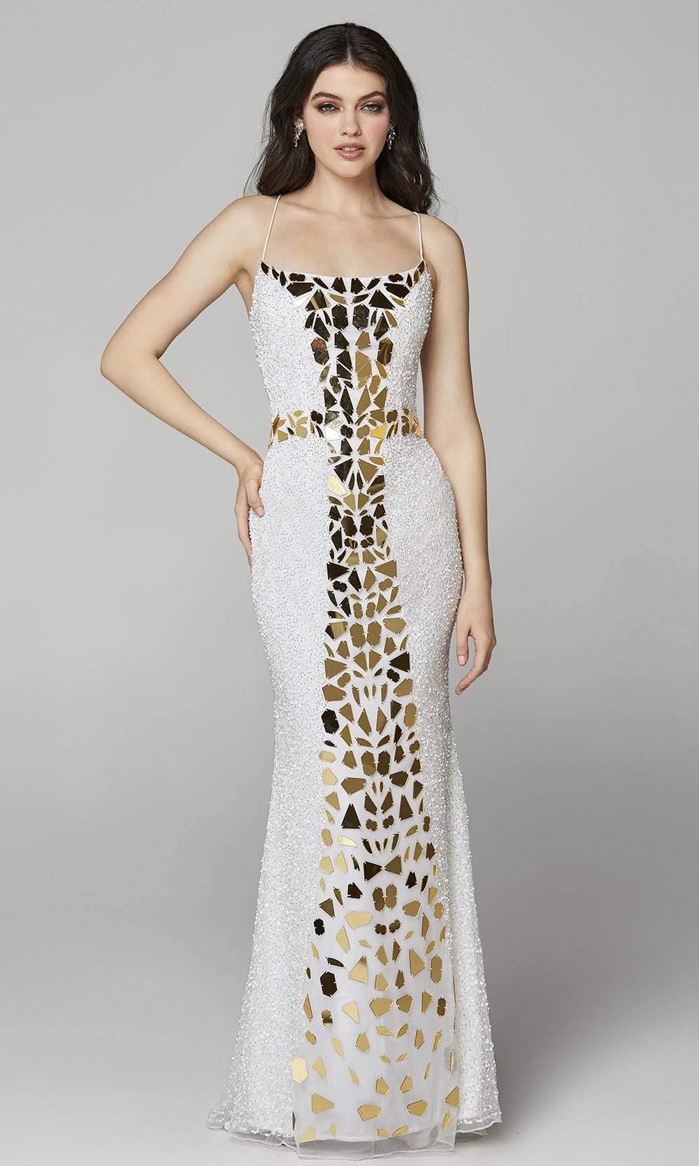 Primavera Couture - 3616 Fully Beaded Cut-Glass Accent Evening Dress Prom Dresses 00 / Ivory Gold