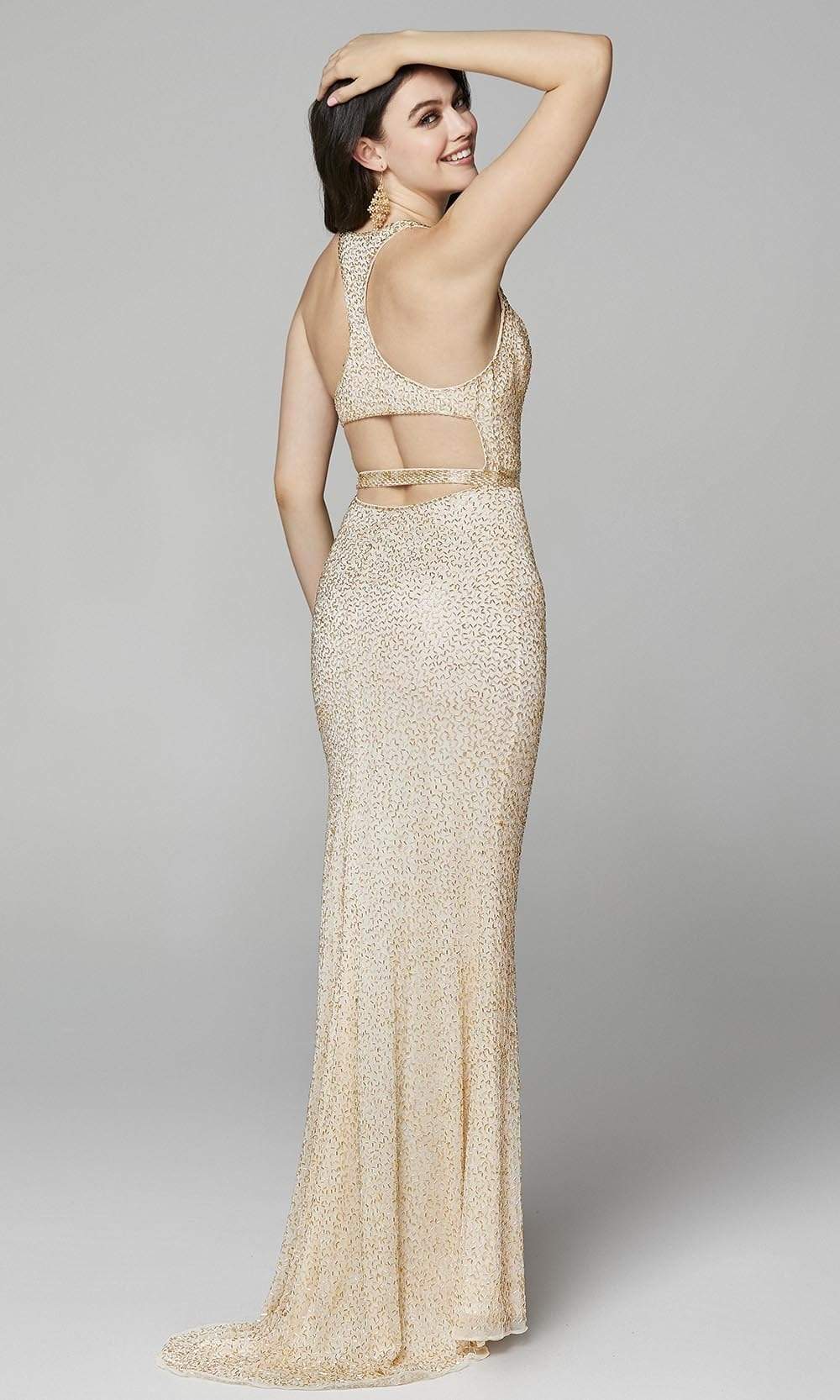 Primavera Couture - 3635 Beaded Deep V Neck Dress With Slit and Train Prom Dresses