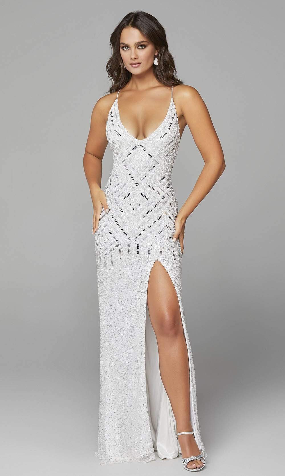 Primavera Couture - 3644 Strappy Sequin Dress with Slit Evening Dresses 00 / Ivory