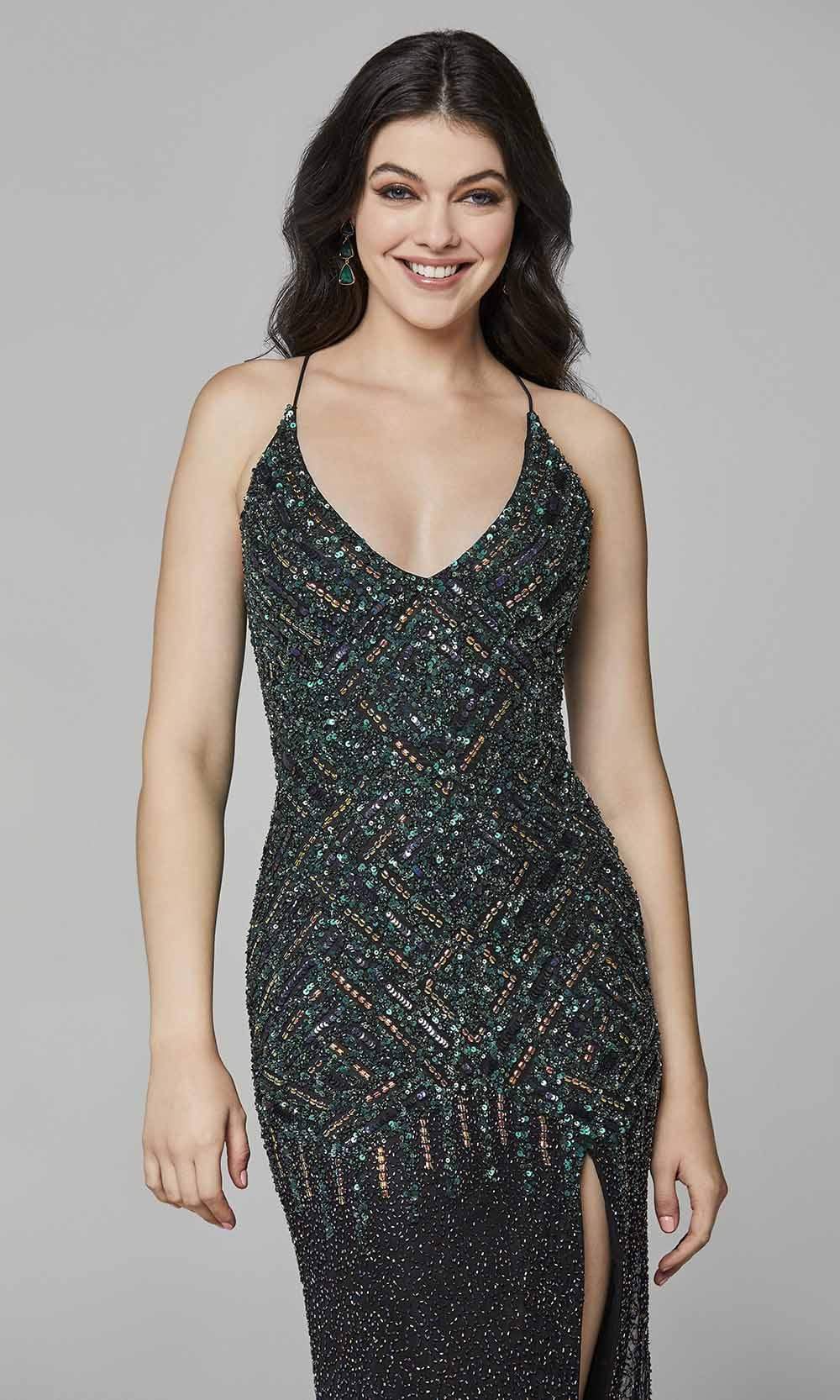 Primavera Couture - 3644 Strappy Sequin Dress with Slit Evening Dresses