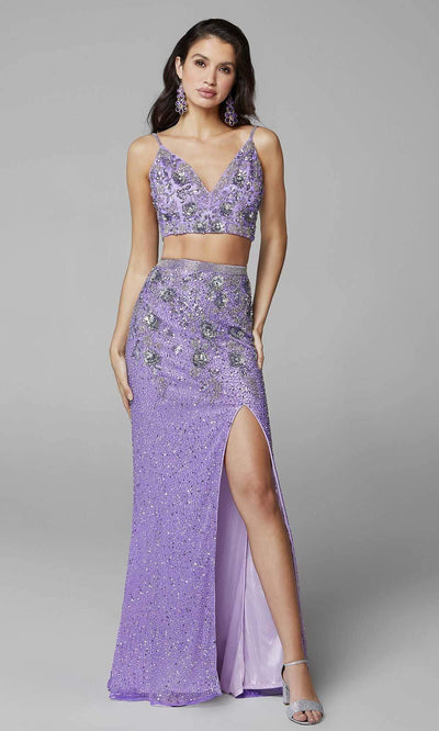 Primavera Couture - 3647 Two Piece Plunging V Neck Dress Prom Dresses 00 / Lilac