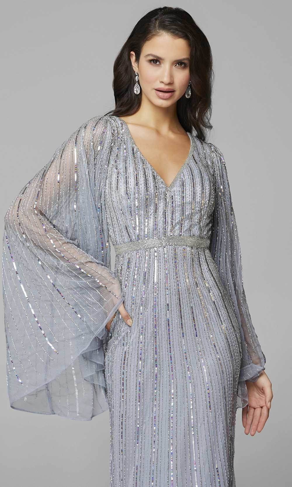 Primavera Couture 3672 - Bell Sleeve Shimmer Evening Dress Evening Dresses 18 / Platinum