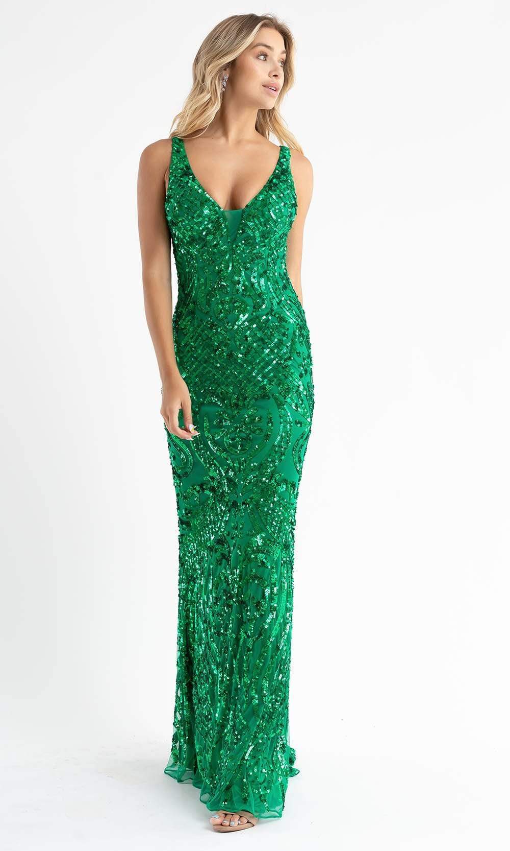 Primavera Couture - 3722 V-Neck Iridescent Sequin Gown Special Occasion Dress