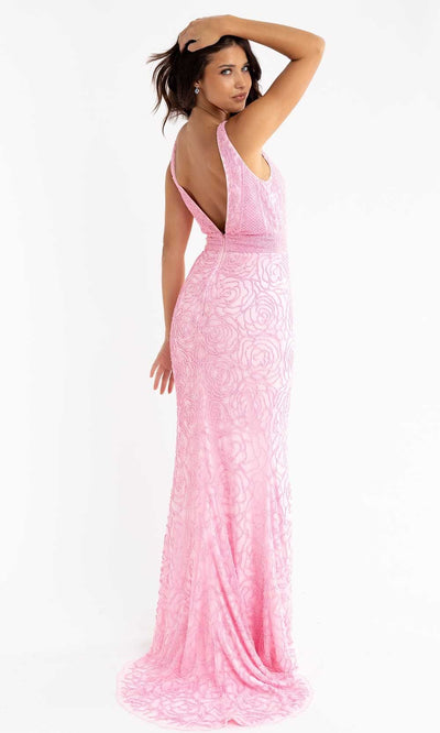 Primavera Couture - 3723 V-Neck Floral Pattern Beaded Gown Special Occasion Dress