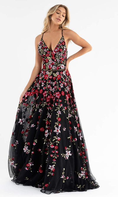 Primavera Couture - 3740 Trailing Floral Sequins Plunging V Neckline Ballgown Special Occasion Dress