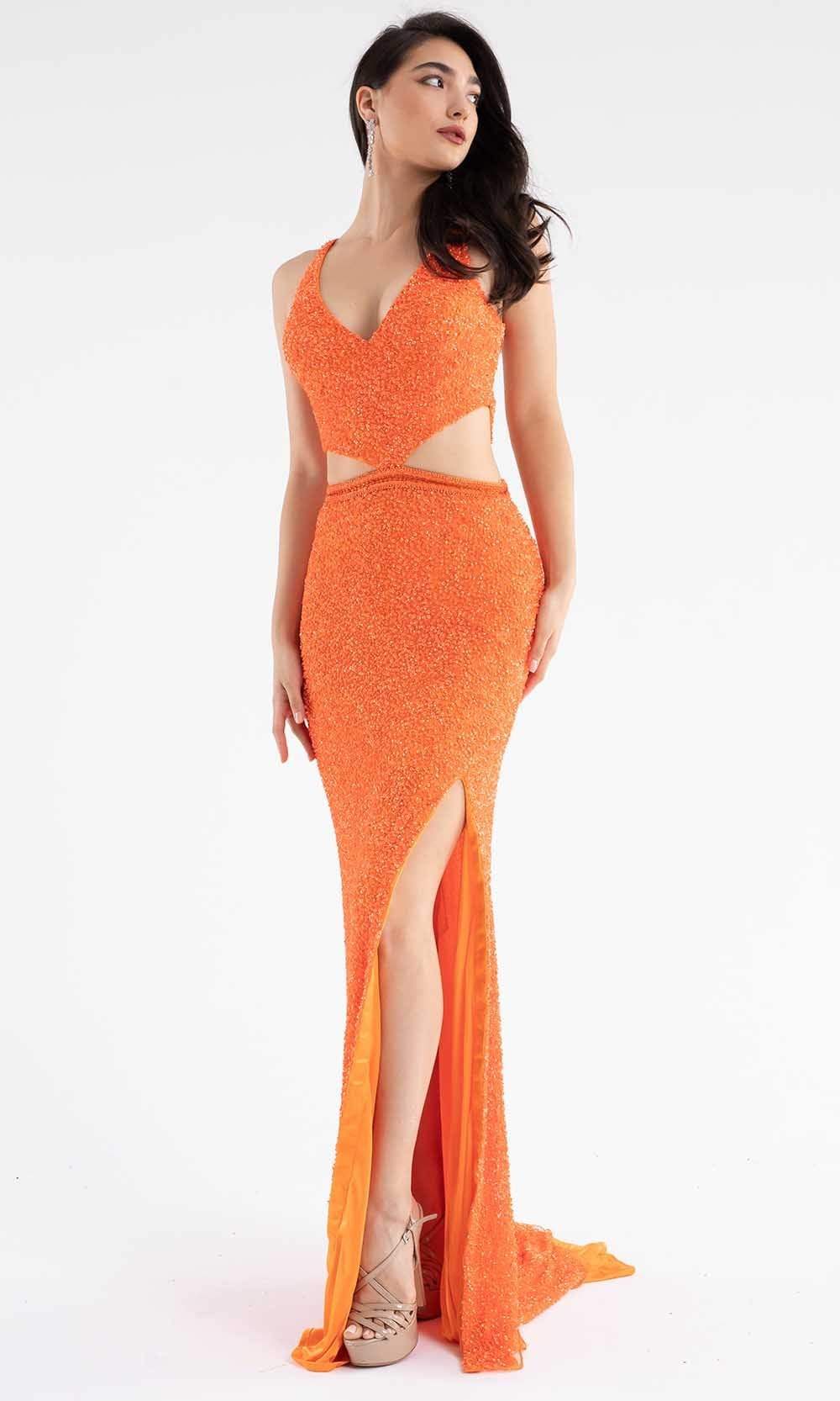 Primavera Couture - 3744 V-Neck Multiple Straps Long Gown In Orange
