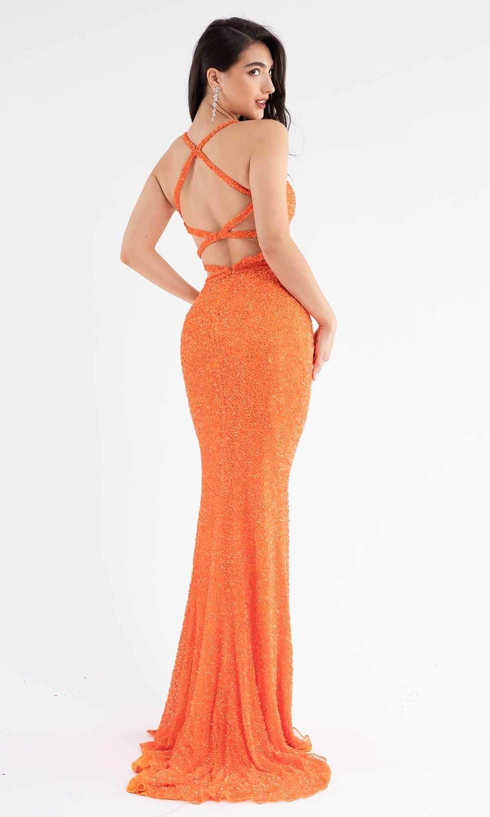 Primavera Couture - 3744 V-Neck Multiple Straps Long Gown In Orange