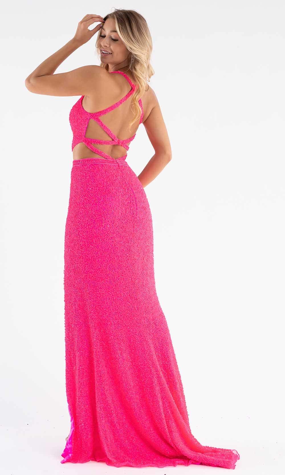 Primavera Couture - 3744 V-Neck Multiple Straps Long Gown In Pink