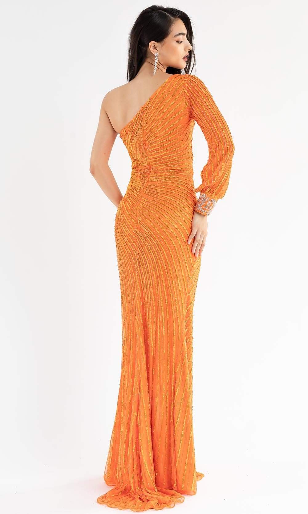 Primavera Couture - 3757 One Shoulder Long Sleeve Fully Sequined Gown Special Occasion Dress