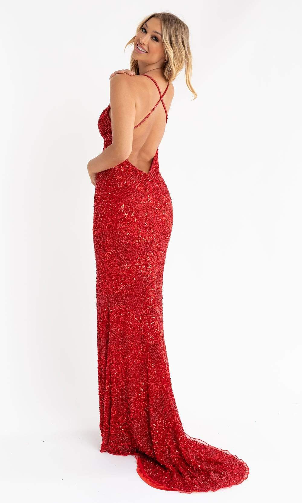 Primavera Couture - 3760 Sequin V-Neck Criss Cross Back Gown Special Occasion Dress
