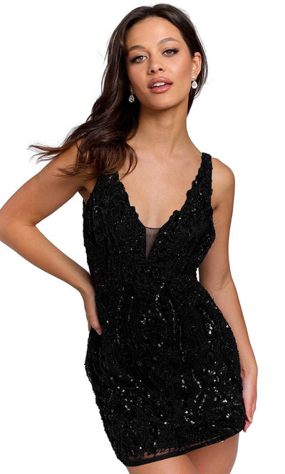Primavera Couture 3822 - Embroidered Beaded Cocktail Dress Special Occasion Dress 00 / Black