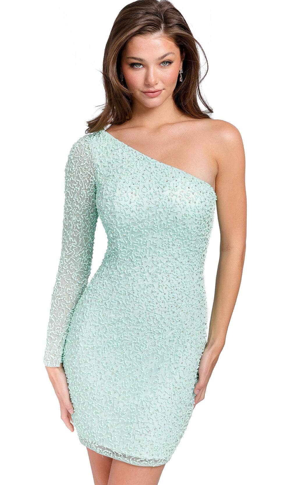 Primavera Couture 3849 - One Shoulder Long Sleeve Cocktail Dress Special Occasion Dress 00 / Mint