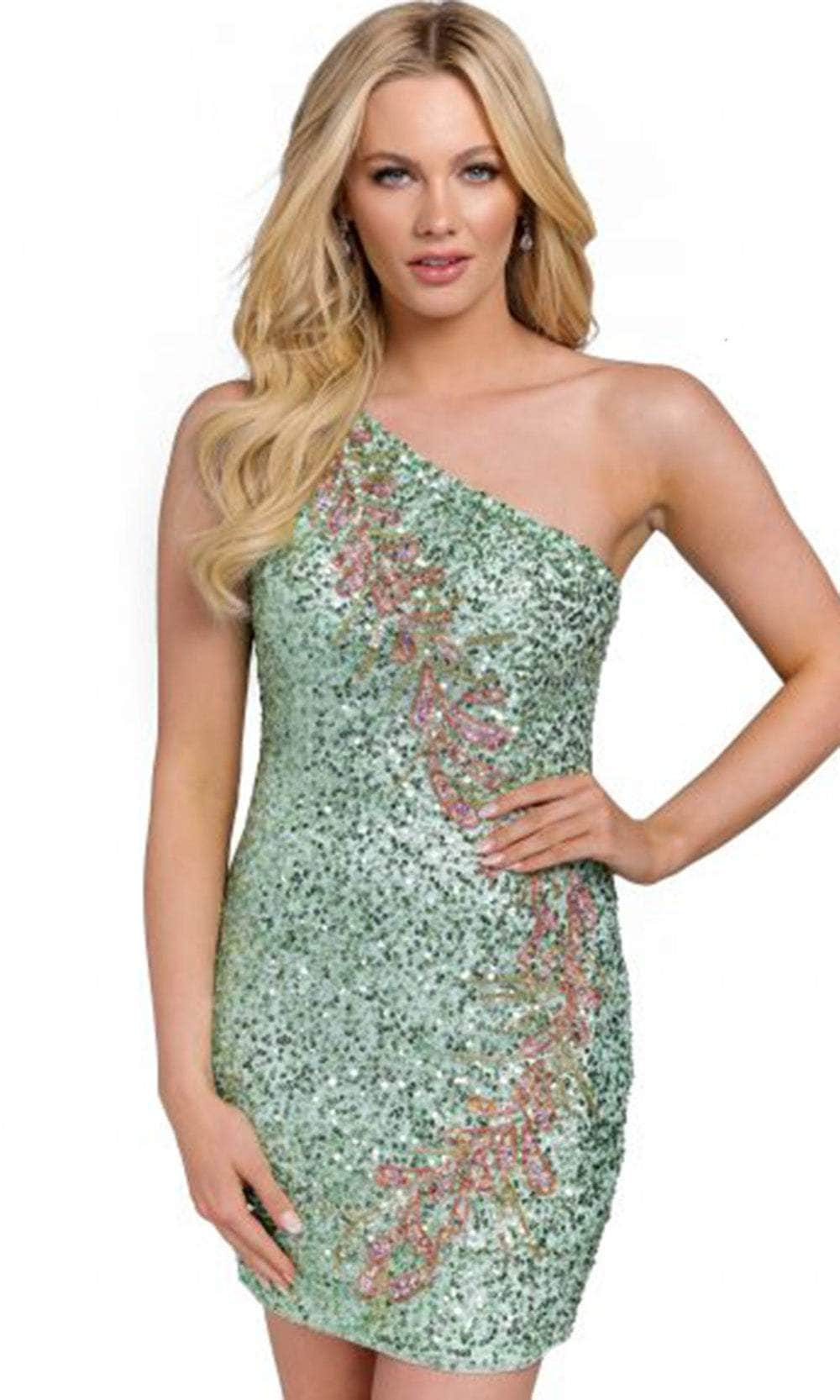 Primavera Couture 3864 - One Shoulder Sequin Cocktail Dress Special Occasion Dress 00 / Mint