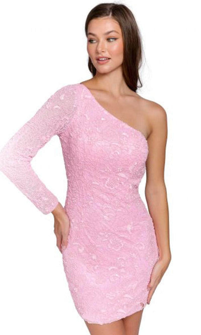 Primavera Couture 3865 - One Long Sleeve Cocktail Dress Special Occasion Dress 00 / Pink