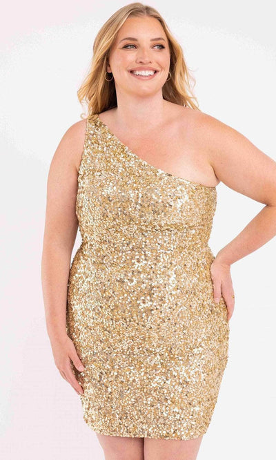 Primavera Couture 3883 - Sequined Asymmetrical Short Dress Homecoming Dresses 14W / Gold