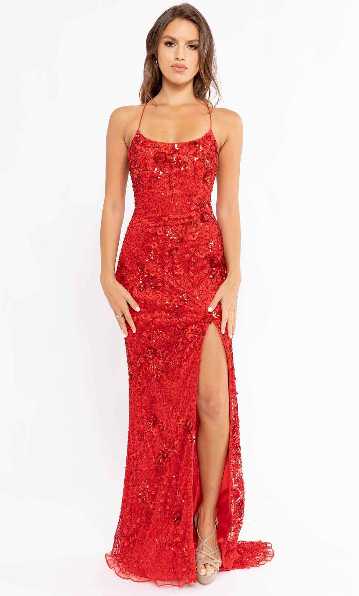 Primavera Couture 3931 - Embellished Scoop Neck Prom Gown Special Occasion Dress 000 / Red