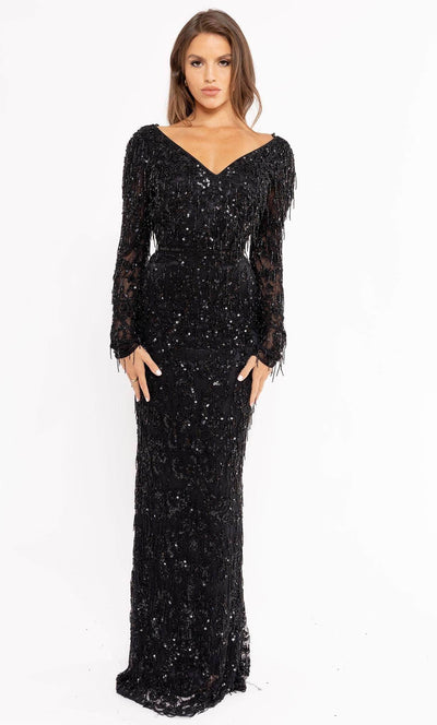 Primavera Couture 3954 - Fringe Beaded Flattering Gown Evening Dresses 000 / Black