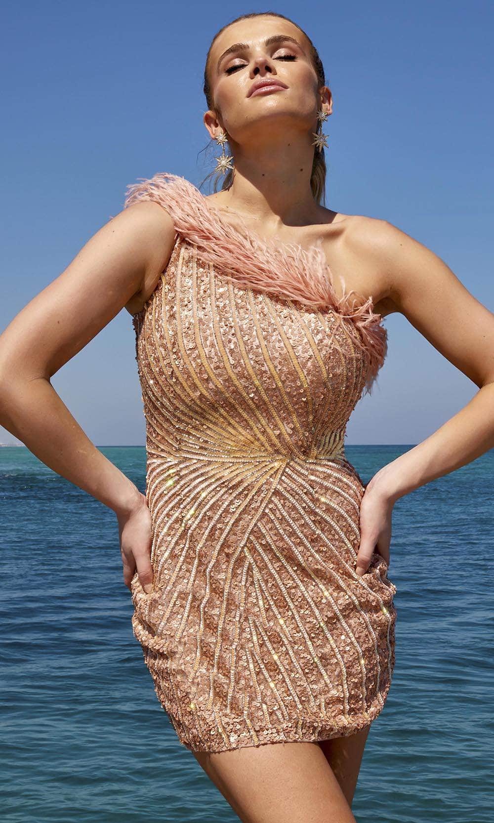 Primavera Couture 4002 - Feather Asymmetrical Cocktail Dress