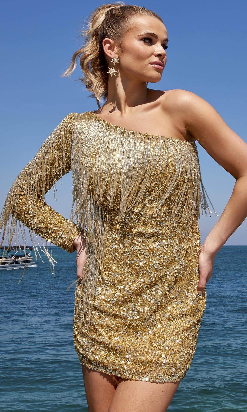Primavera Couture 4003 - Bead Fringed Homecoming Dress Cocktail Dresses 00 / Gold