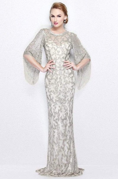 Primavera Couture - 9713 Sequined Flare Sleeve Illusion Sheath Gown Mother of the Bride Dresses 0 / Champagne