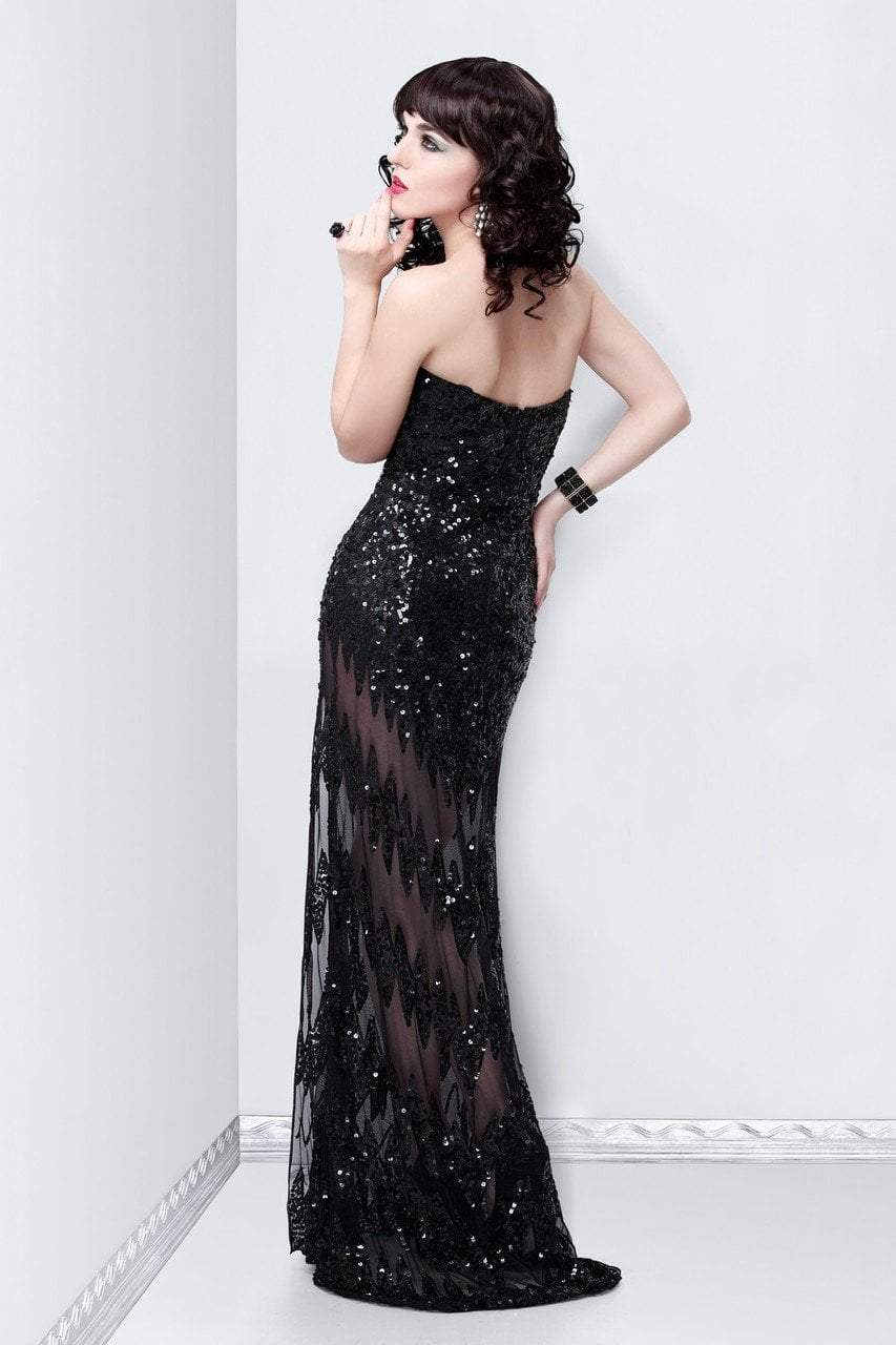 Primavera Couture - 9849 Strapless Sequined Gown with Zigzag Accents Special Occasion Dress