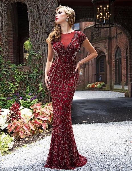 Primavera Couture - Bead Embellished Fitted Evening Gown 3190 - 1 pc Burgundy In Size 20 Available CCSALE 20 / Burgundy