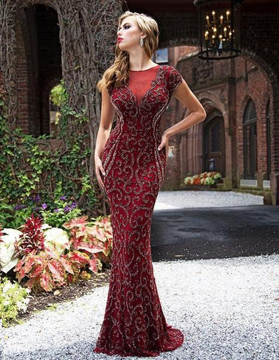 Primavera Couture - Bead Embellished Fitted Evening Gown 3190 - 1 pc Burgundy In Size 20 Available CCSALE 20 / Burgundy